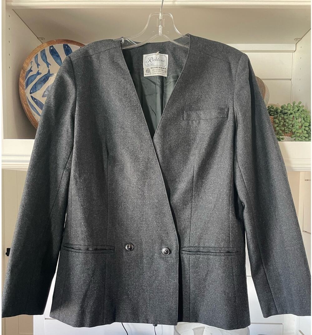 Richtone 100% Wool Charcoal Minimalist 90's Blazer Sz 10